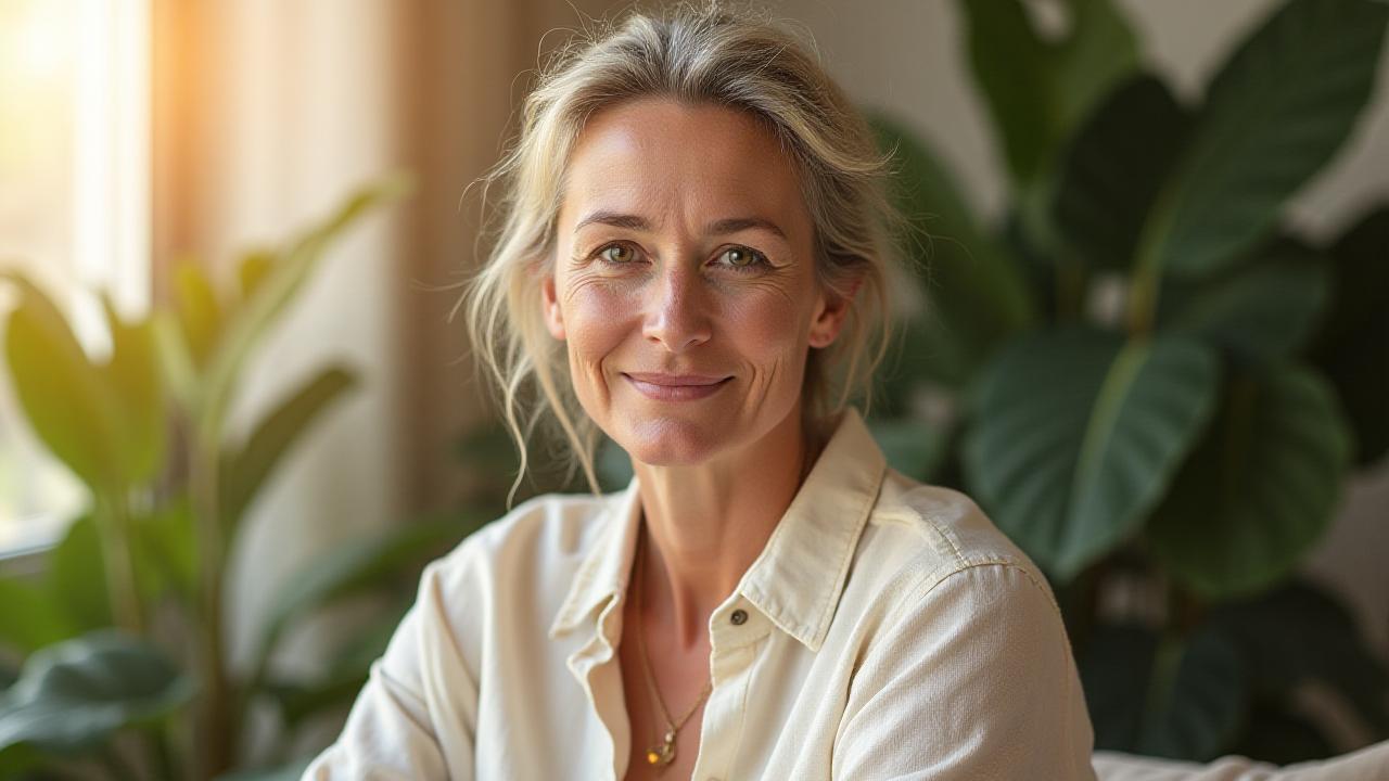 Confident healthy woman in her 40s embodying vitality and wellness